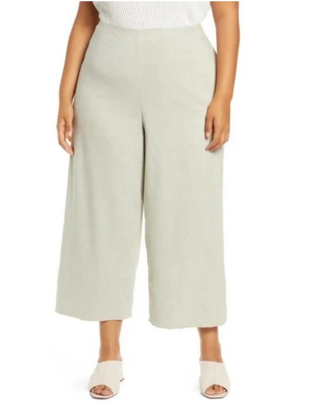 VINCE Wide Leg Linen Blend Cropped High Waist Pants Light Dove Size 22 NEW - Picture 3 of 9